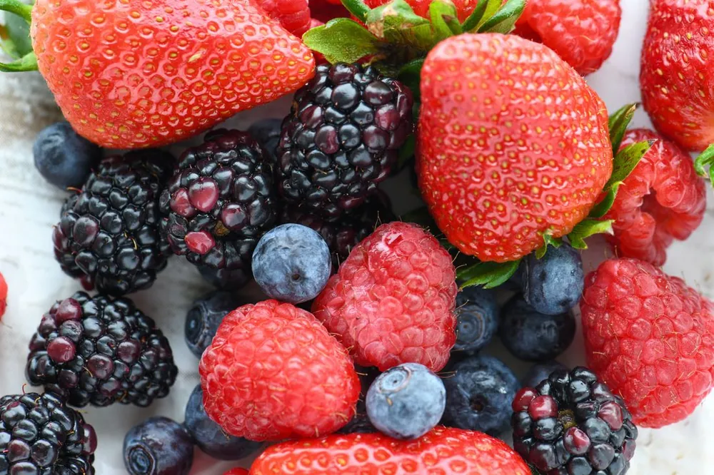 A macro shot of mixed berries